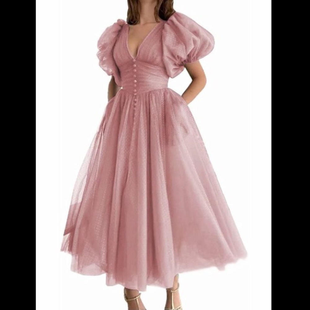 Dusty rose floofy dress, tulle, bridesmaid,prom